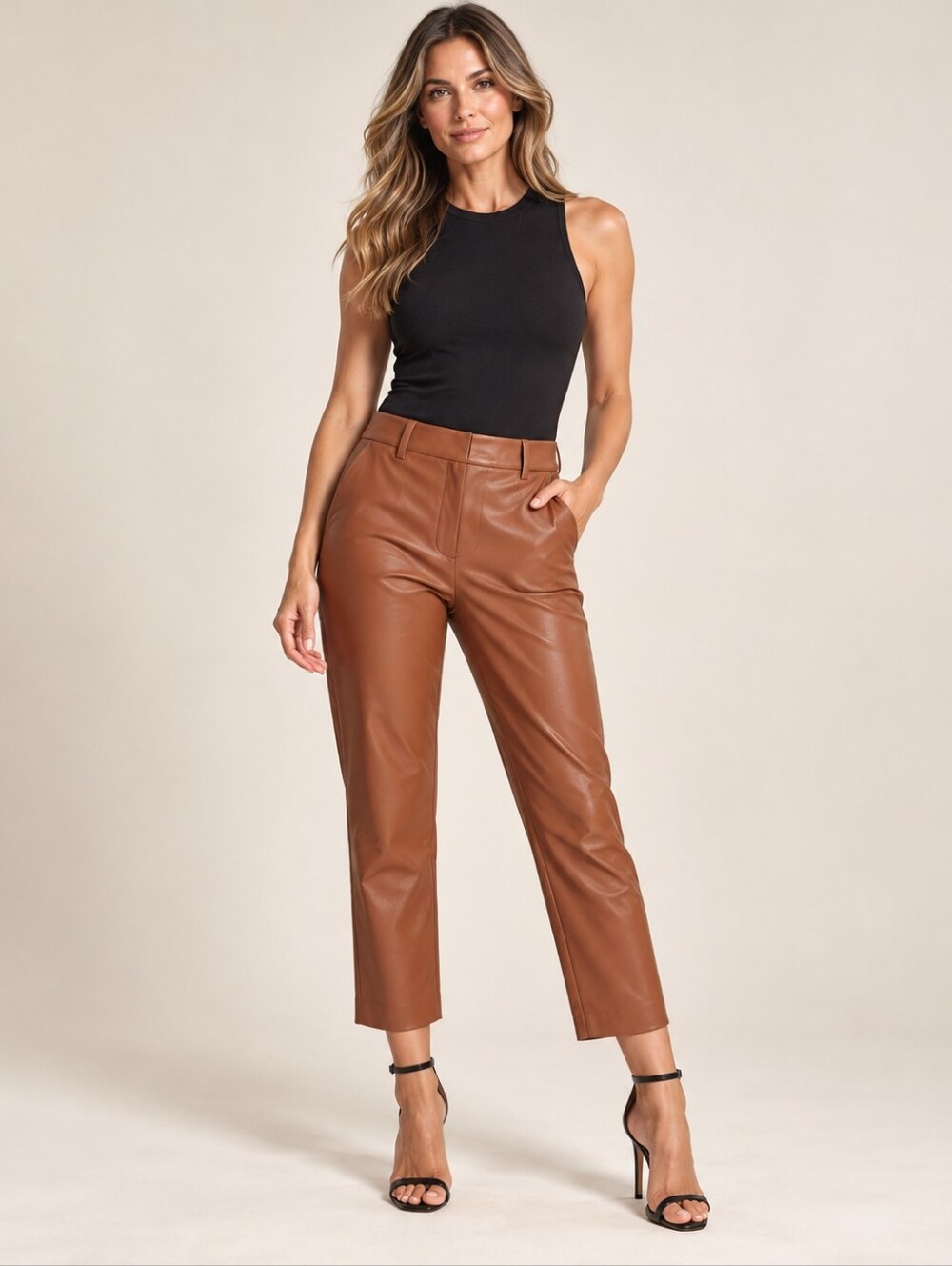 Commando Faux Leather 7/8 Trouser Cocoa Brown Cropped Pants Size Large